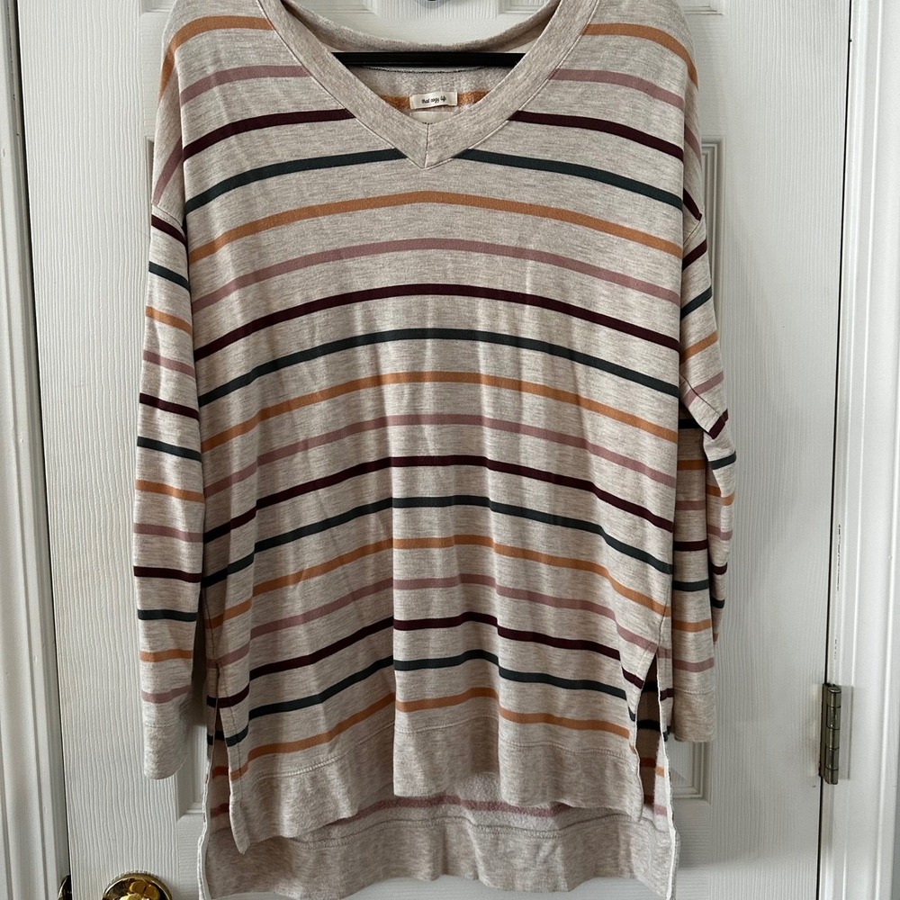 Anthropologie Thread Supply Striped V Neck Long Sleeve Tunic Top Womens Small - Picture 2 of 9
